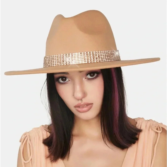 WIDE BRIM CRISTAL BELT HAT ONE SIZE - Picture 1 of 6